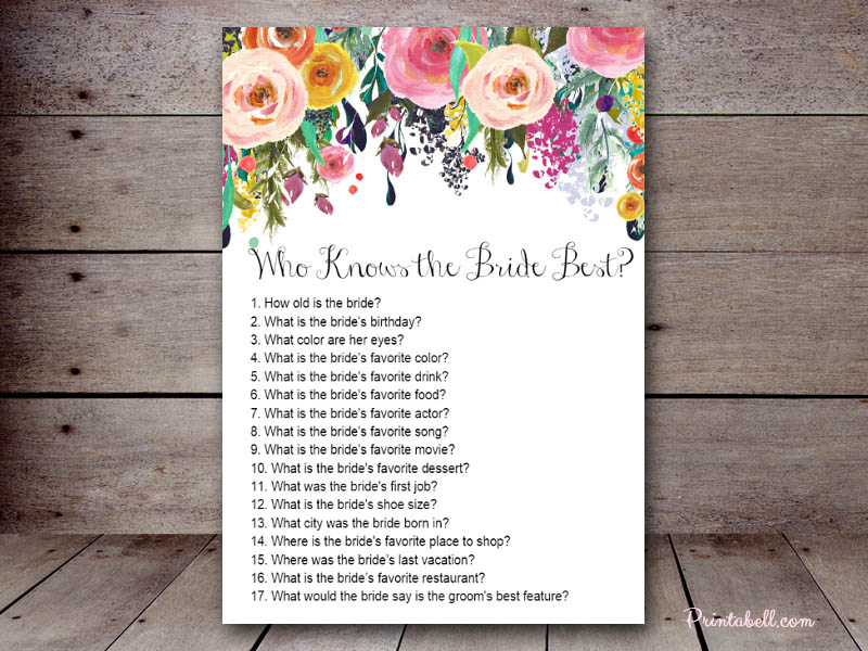 Who Knows The Bride Best Printabell • Create 